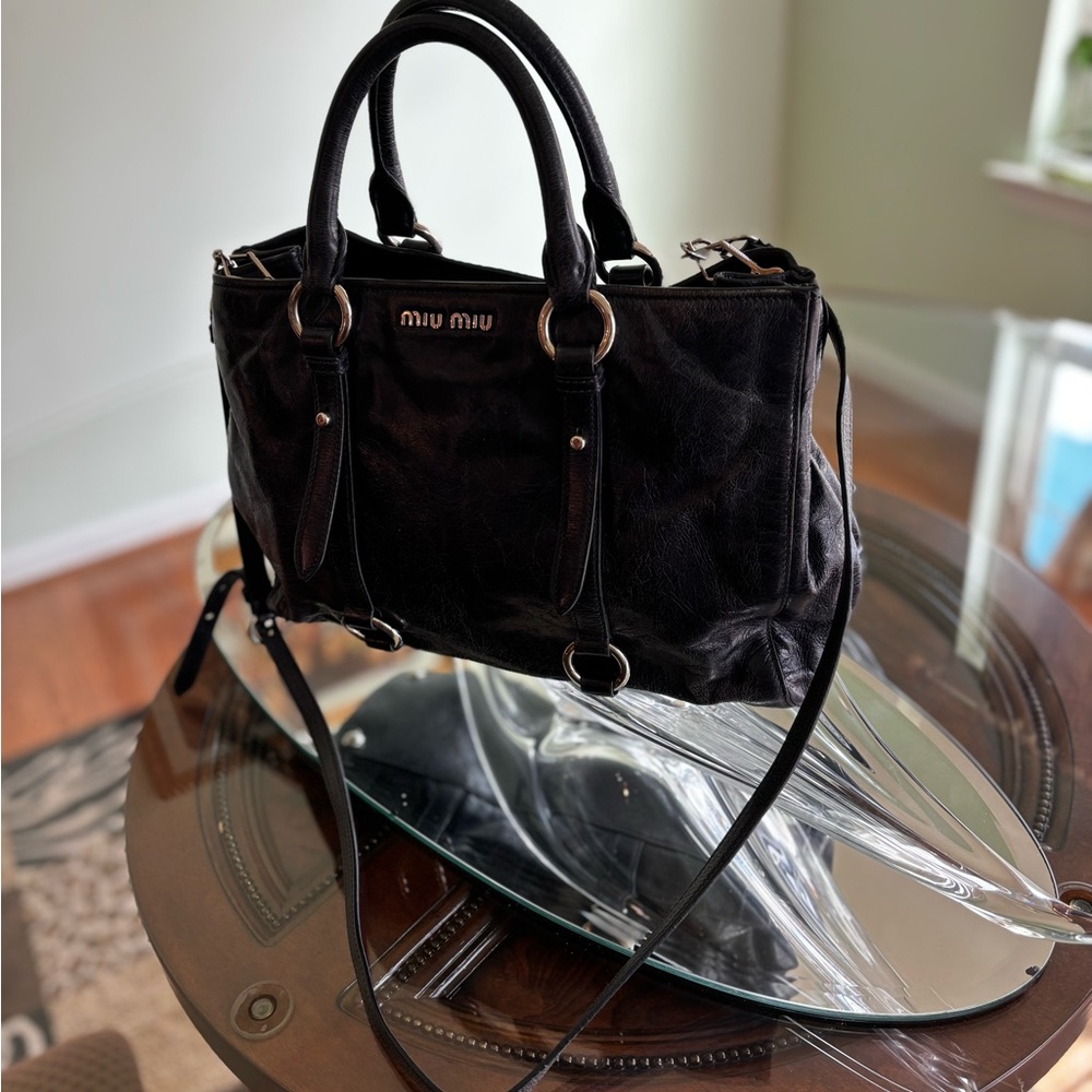 Miu Miu Vitelli Shine 2-way Blue Shoulder  Bag